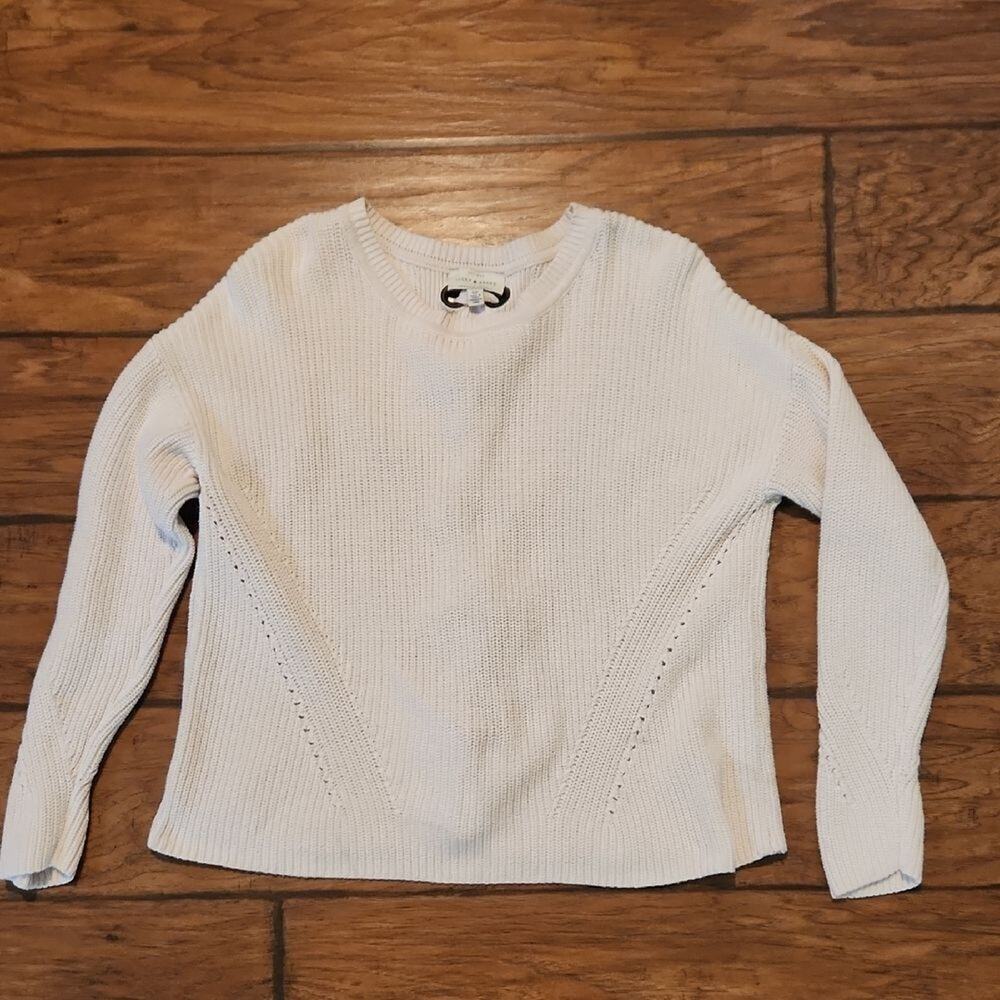 Lucky Brand Cream Crew Neck Sweater Textured Knit Small Petite